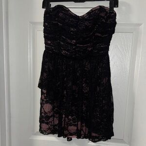 Wet Seal Mini BabyDoll Black Lace Strapless Dress